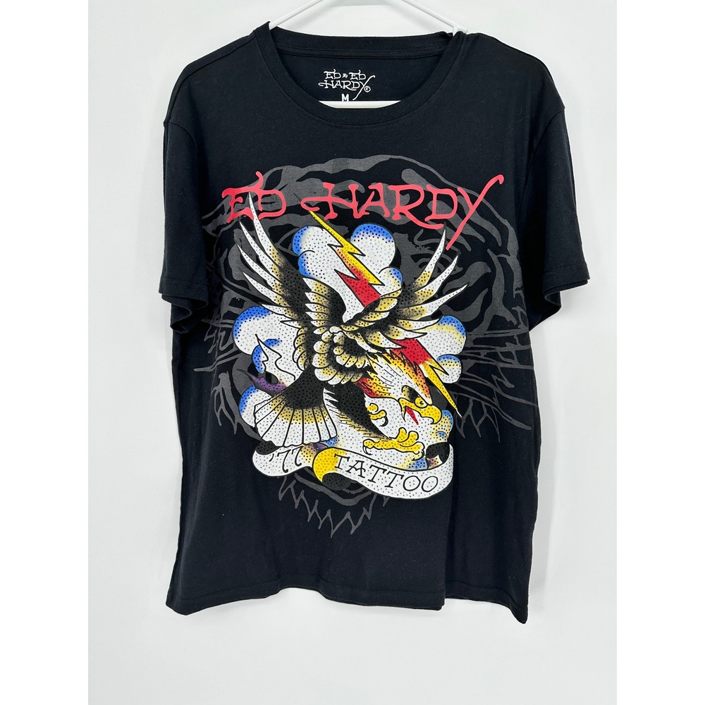 Ed Hardy Mens Eagle Tattoo Rhinestone Black T-Shirt EHMB1100-52RS Size M NEW